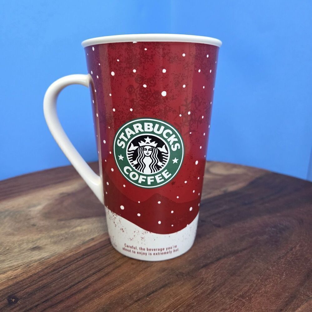 Starbucks 2007 Red Holiday Mug Tall 16 fl oz Winter Snow Christmas Skating Theme